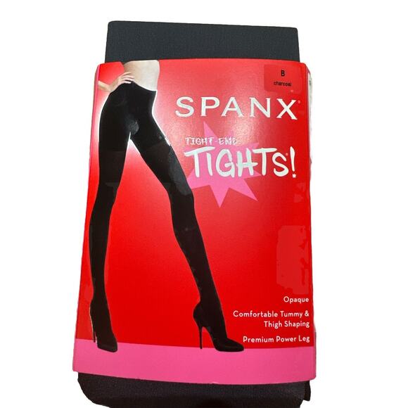 Spanx Tight-End Tights Charcoal Opaque Comfort Tummy Thigh Shaping Open Size B - Picture 1 of 4